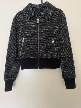 Saint + Sofia Women's Black Tweed Bomber Jacket Size 4